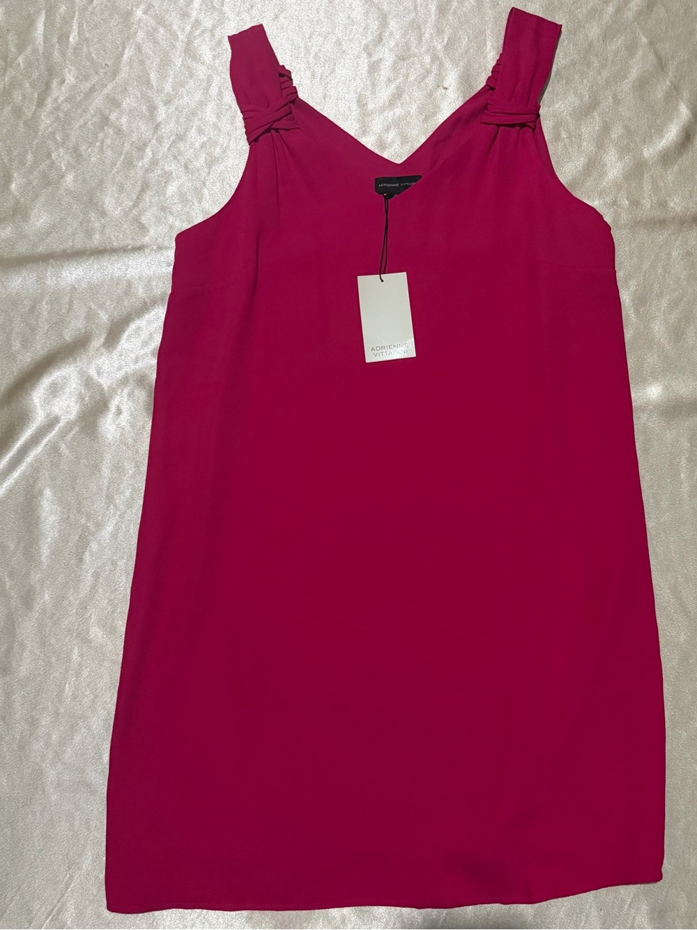 NWT Adrienne Vittadini Fuchsia Pink Knot Shoulder Shift Mini Dress medium